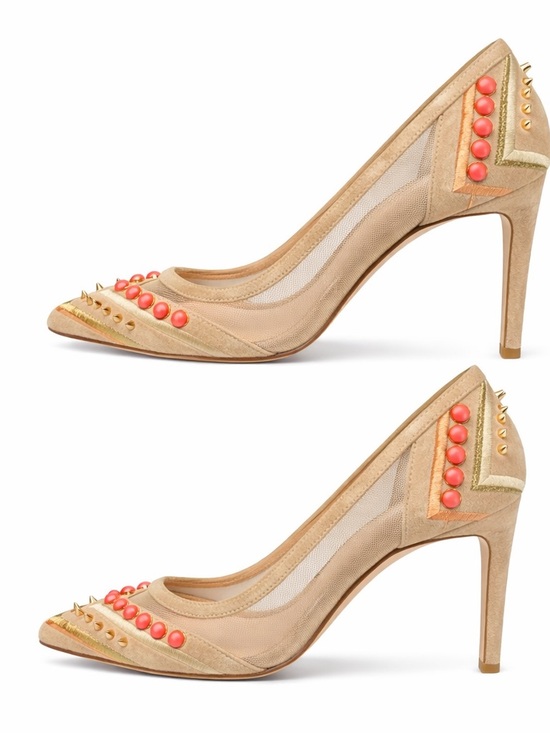 Stuart Weitzman Nude Mesh Pumps Studded Coral Detail Heels 85mm EU36 Luxury Chic - Picture 4 of 8